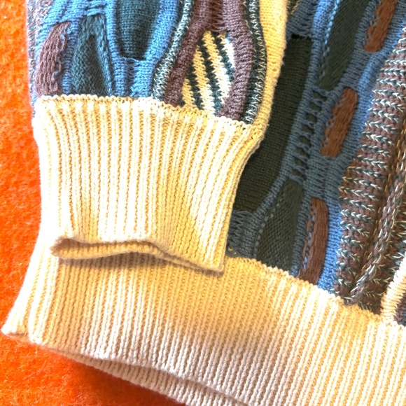 Retro ecru and blue mixed knit polo sweater NWT - Picture 4 of 11